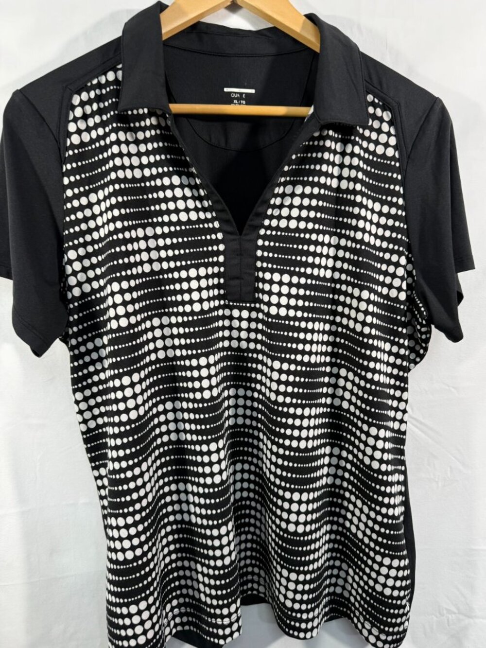 Pro Ouré Black White Dot Golf Polo Shirt Stretch Performance Women's XL